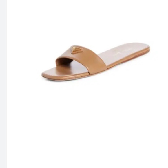 BRAND NEW WITH BOX Prada Triangle Logo Slide Size 38.5 (runs small) in Caramel - Picture 6 of 6